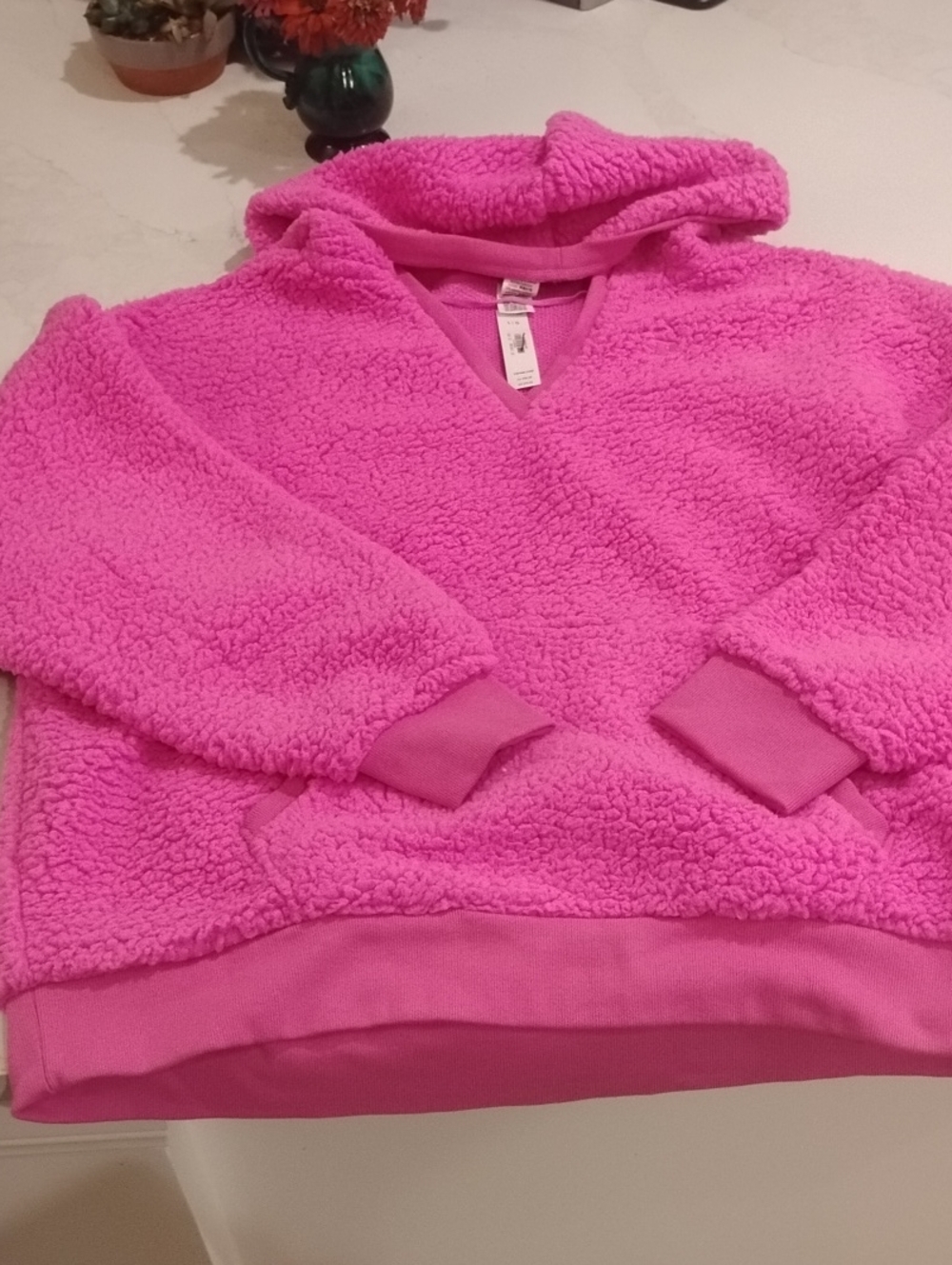 PINK Victoria's Secret Hot Pink Sherpa Hooded Pullover